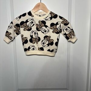 Disney Cream Minnie Mouse Sweatshirt with Leopard Bow Print 6-9 months